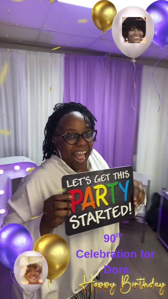 Guest holding a Let’s Get This Party Started sign