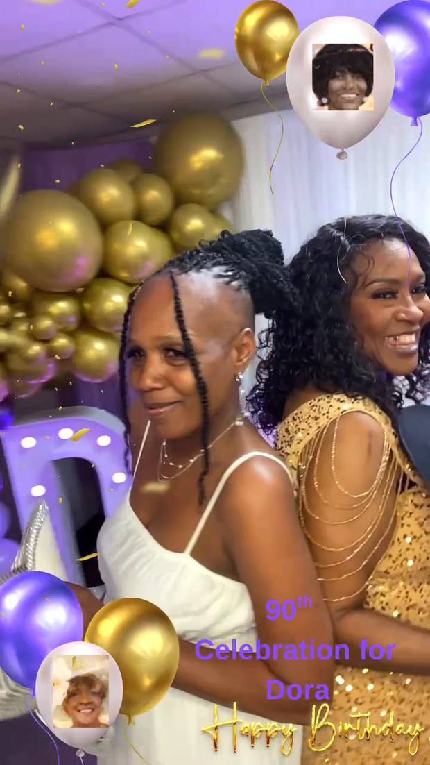 Guests celebrating at a 90th birthday party in the B.A.D Photogenics booth